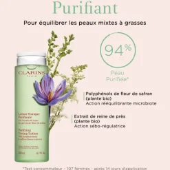 CLARINS Démaquillant Visage|Soin Naturel & Ecoresponsable|Lotion Tonique Purifiante                Peaux Mixtes à Grasses